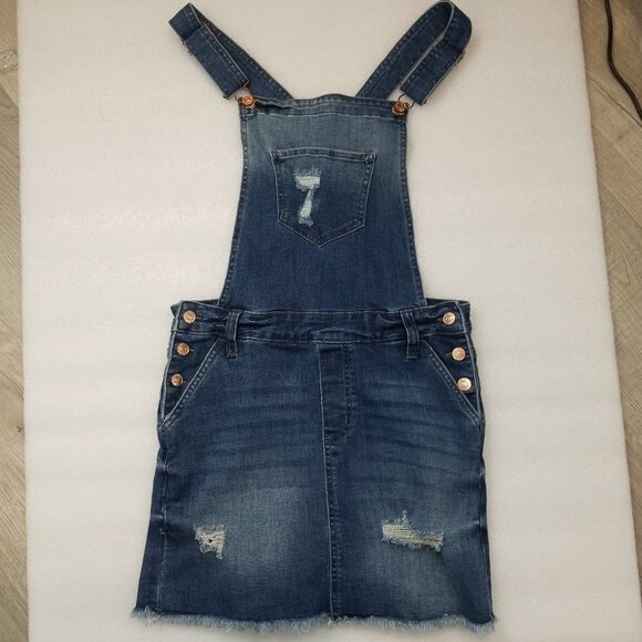 Celebrity Pink Distressed Jean Overalls Dress S - Picture 2 of 12